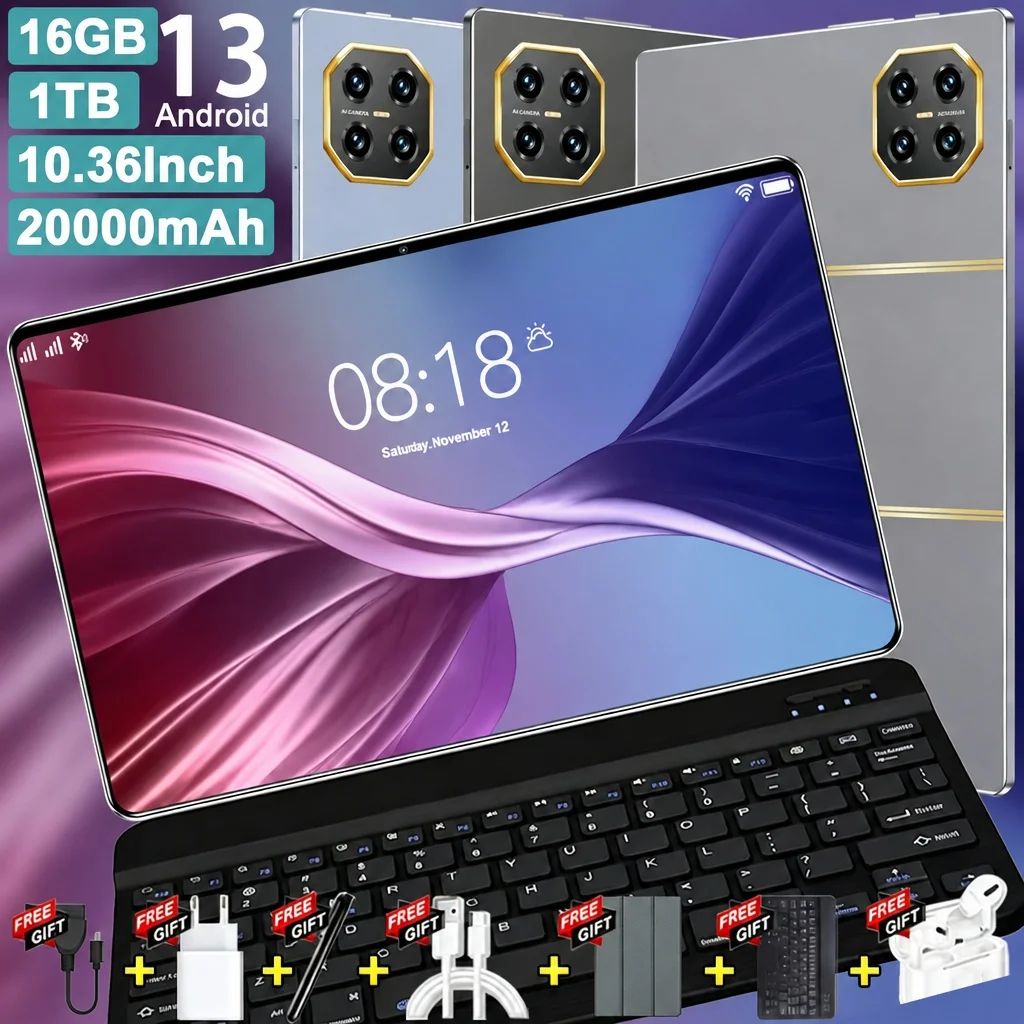 Tableta Android Global 2026, Pantalla HD de 10.36 Pulgadas, Batería de 20000mAh, Almacenamiento de 16GB+1TB, Chip de 14 Núcleos, Android