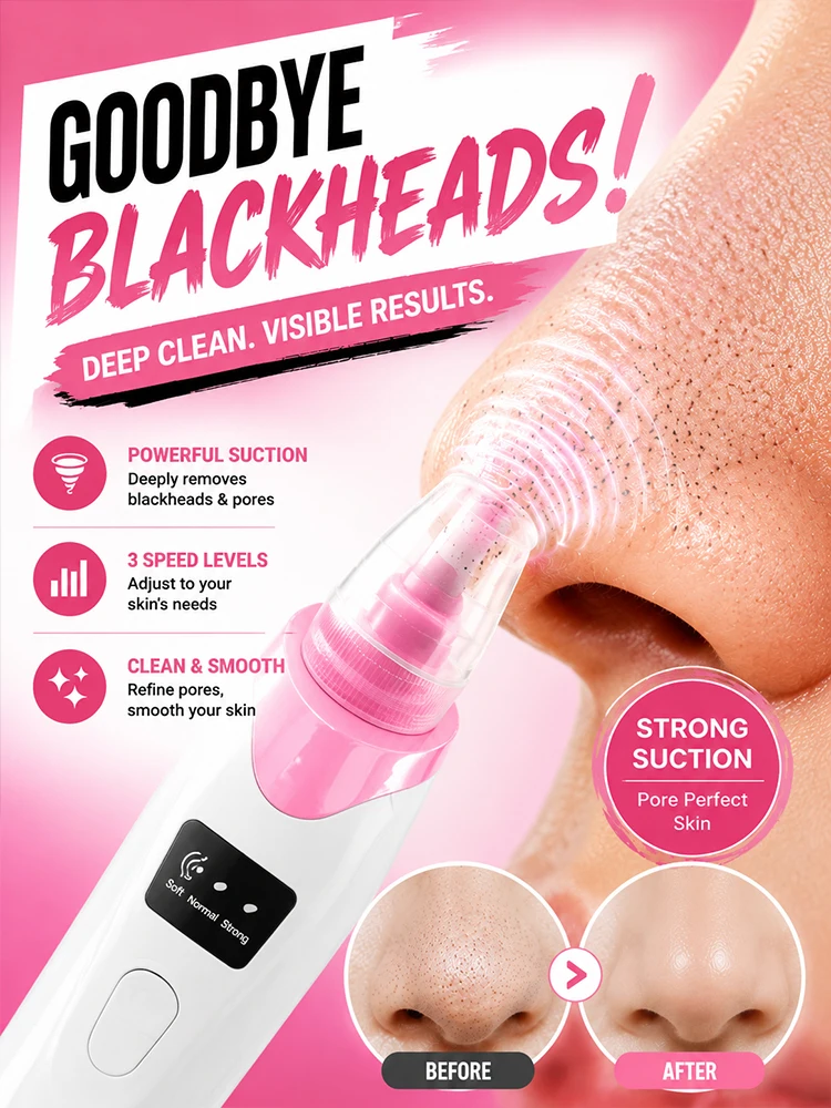 Electric Facial Pore Cleaner Blackhead Removal Vacuum Device 3 Level Suction Skin Care Tool for Nose and Face