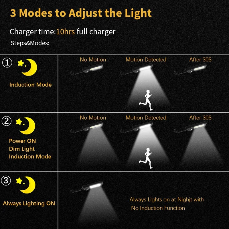 Lampadaires solaires extérieurs étanches avec 3 modes d'éclairage, détecteur de mouvement, éclairage de sécurité pour jardin, chemin, cour, 8 pièces