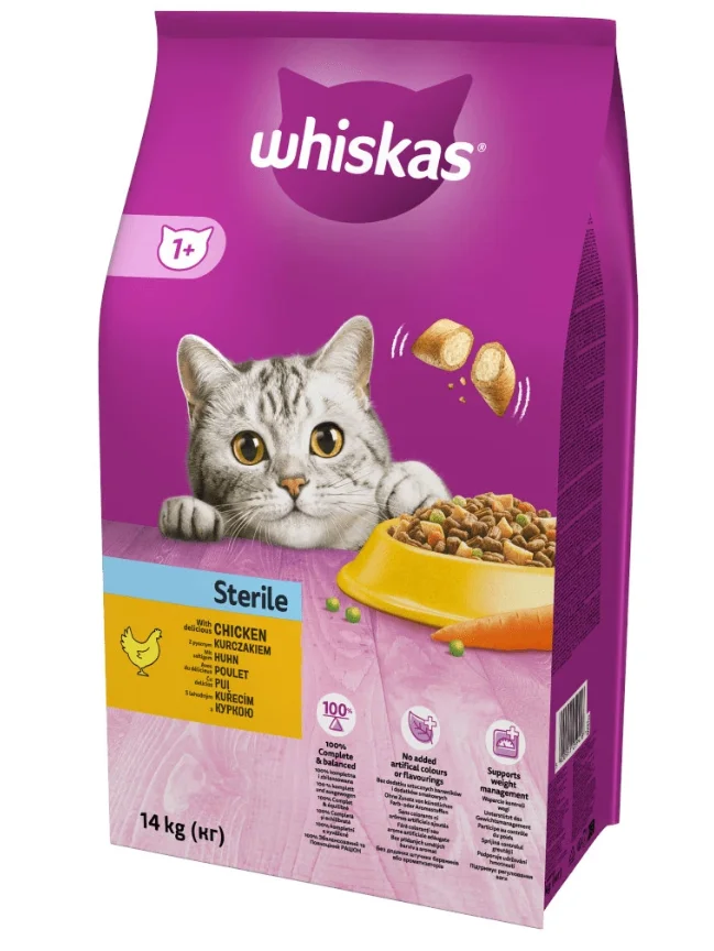 WHISKAS Sterile cat dry food with 14kg chicken