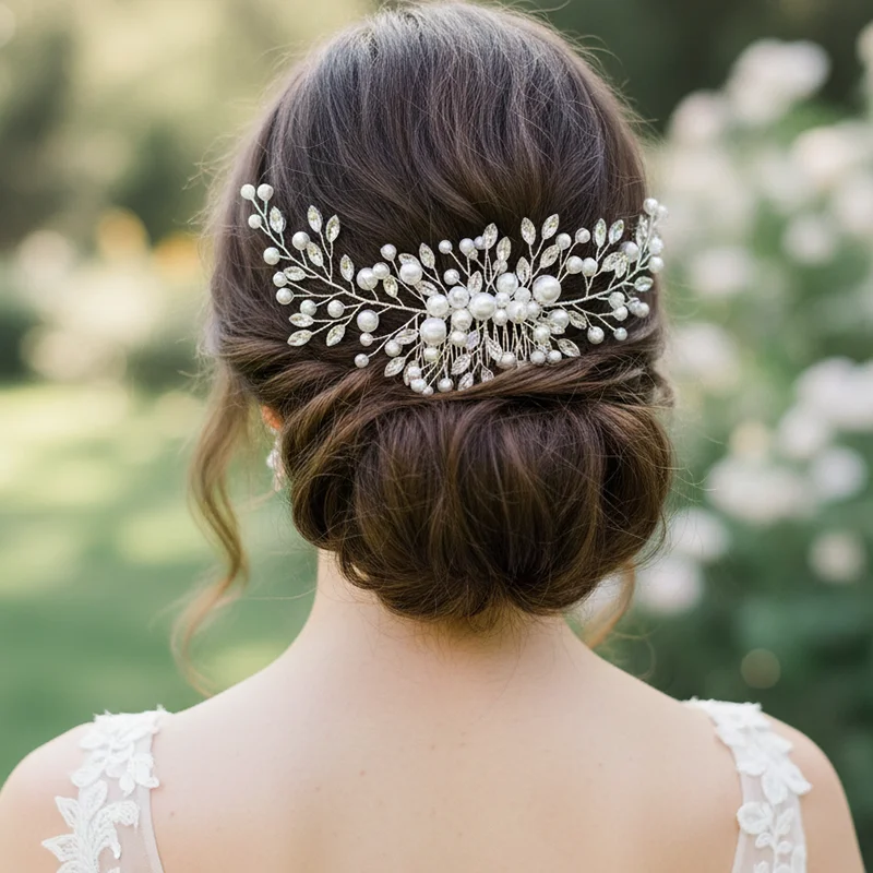 22.5cm Extra Long Pearl Wedding Hair Comb Silver Crystal Bridal Hair Vine Flexible Headpiece Hair Accessories for Women Prom