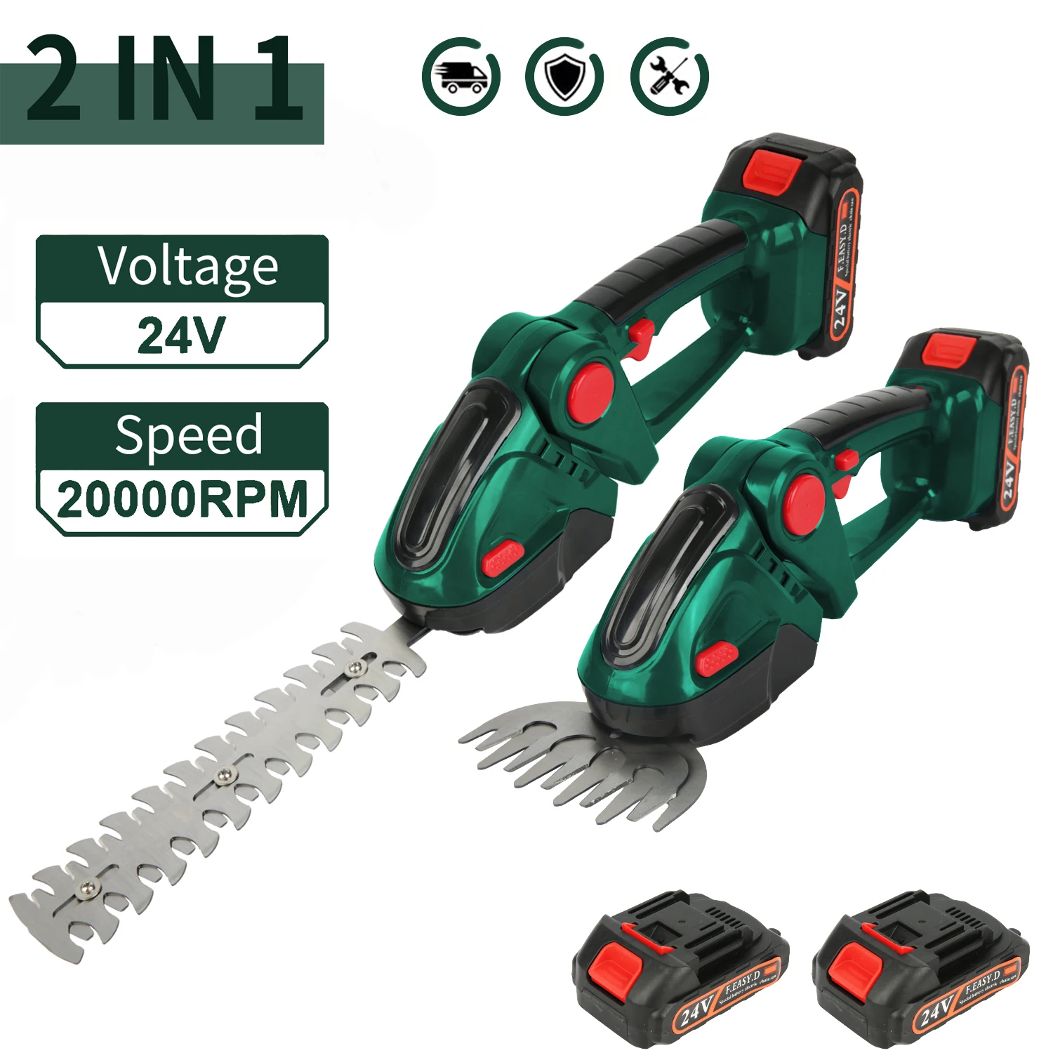 Cortasetos eléctrico inalámbrico 2 en 1, 20000 RPM, cortacésped portátil de alta potencia para el hogar, podadora ligera, herramientas de jardín para desmalezar