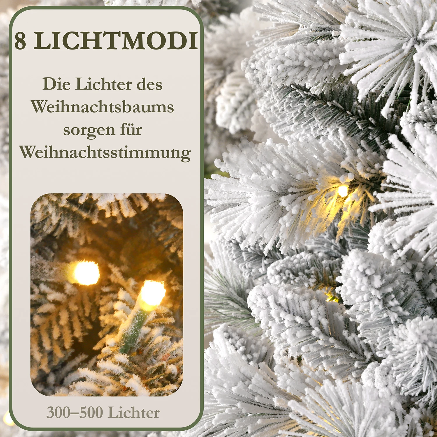 210 cm großer weißer Schnee-Kunstkerbaum mit 350 warmweißen LEDs, 1348 Spitzen, PVC + PE, Metallständer, faltbarer, einfach zu montierender Baum – Detail 3