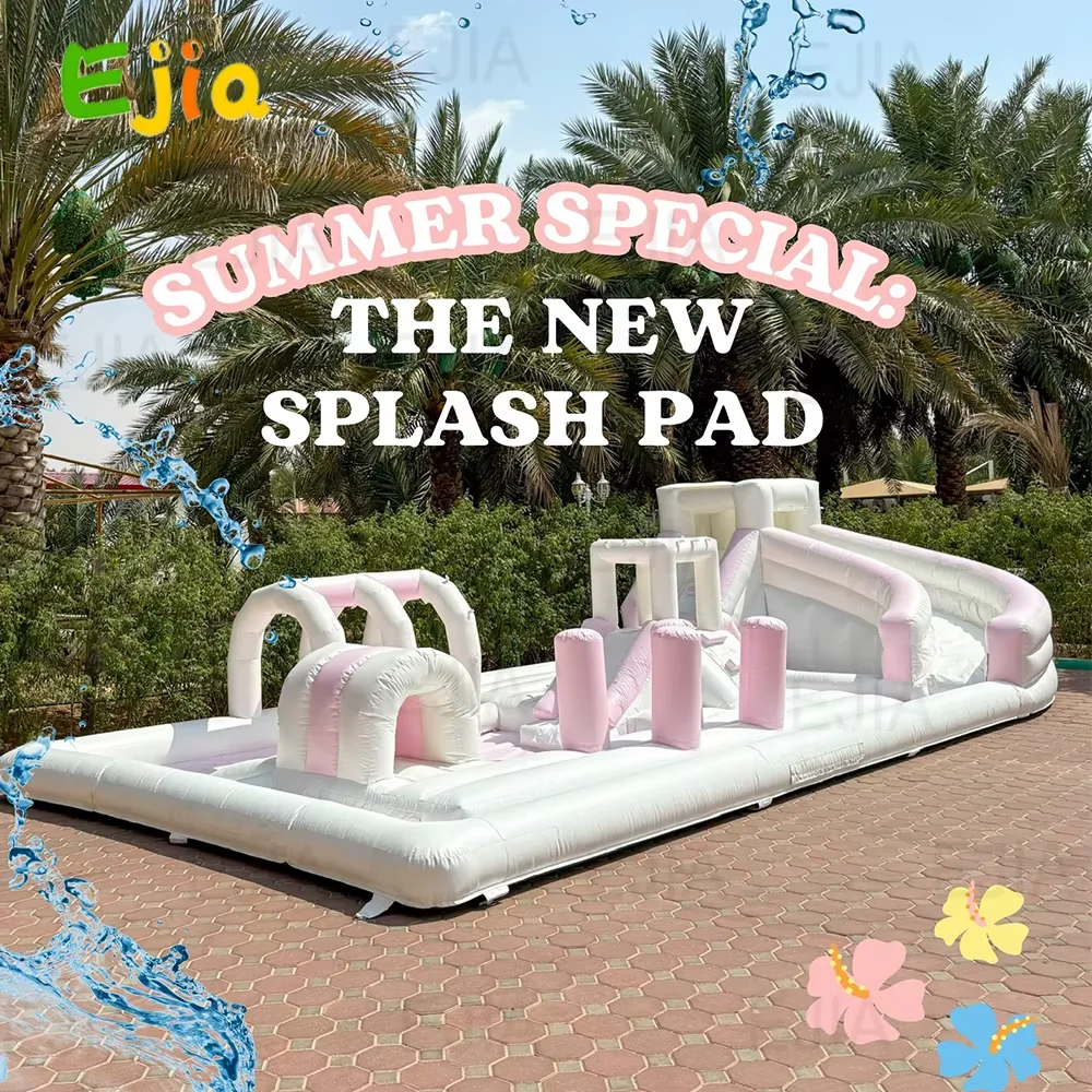 20 pés branco rosa curso de obstáculo bola pit playground área com salto castelo slide inflável respingo almofada para festa do miúdo evento