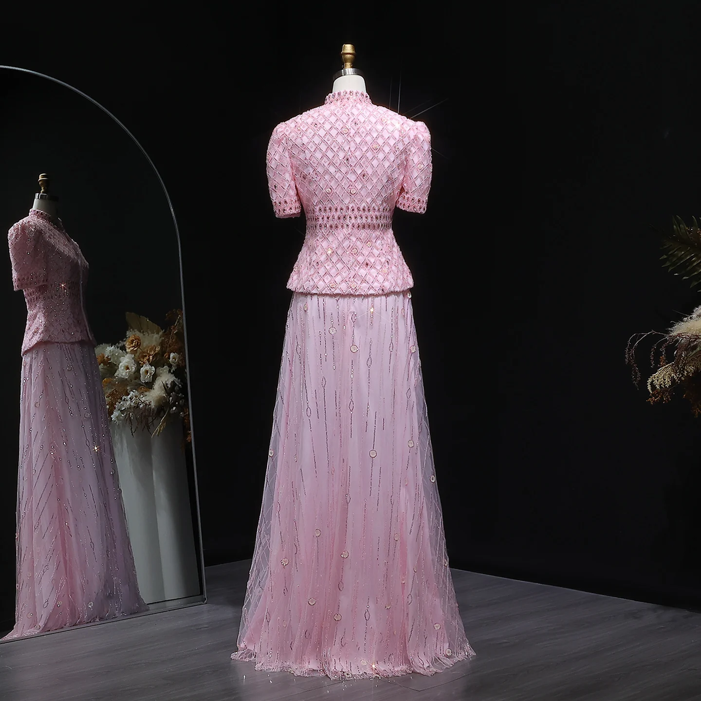 Sharon Said Dubai Elegantes Rosa Abendkleid mit Zwei Kristallen für Damen Hochzeit Formelle Party-Robe SS546 Maßanfertigung – Detail 12