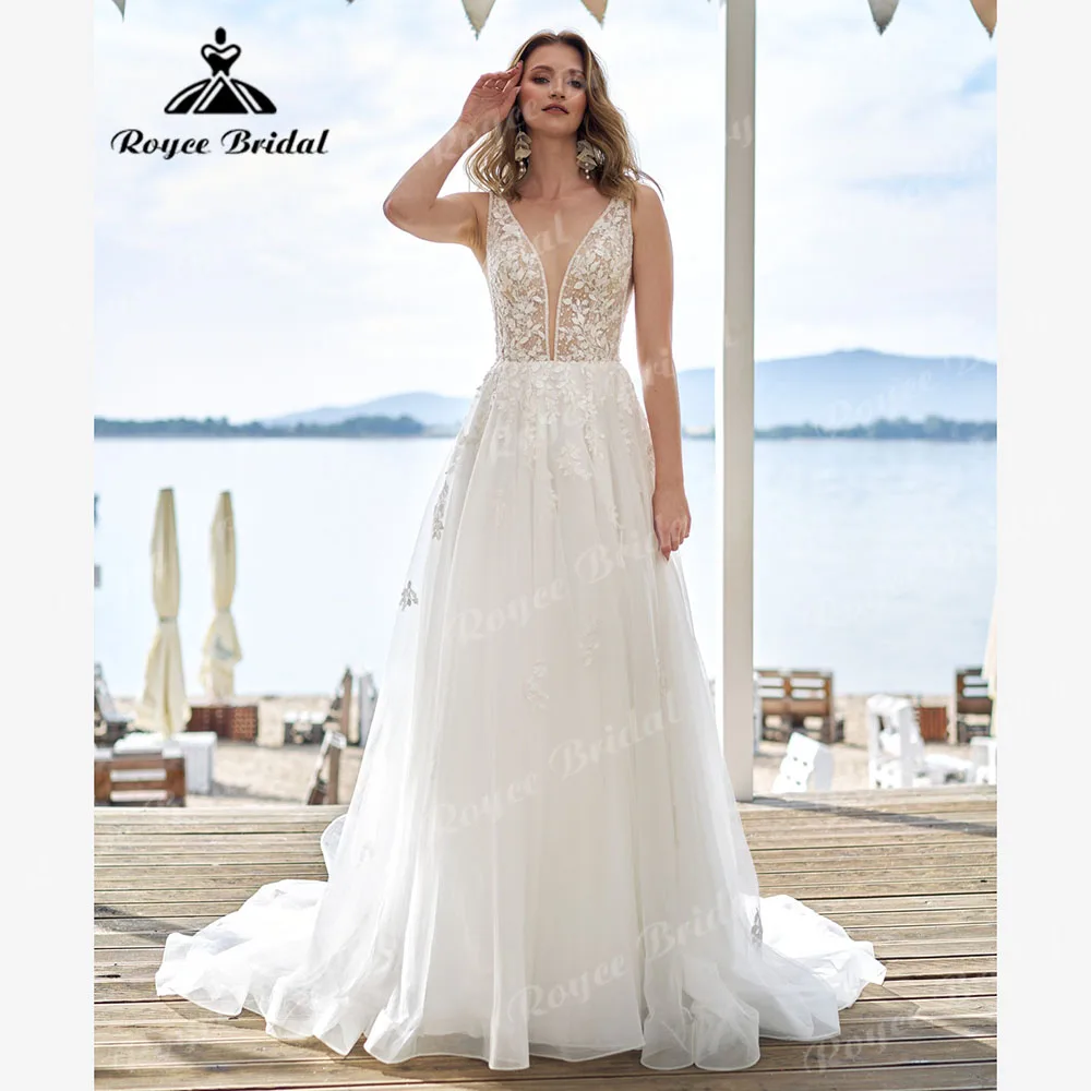 Robe Civil Tulle Plunging Deep V Neck Lace Wedding Dress for Women 2024 New In Backless Bridal Gown Vestido De Novia Bohemio