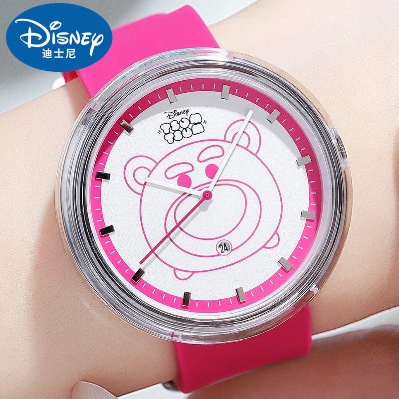 Disney-Reloj de pulsera informal para niños, cronógrafo de cuarzo con diseño de oso de dibujos animados, cronógrafo de silicona con fecha para chicas jóvenes y estudiantes