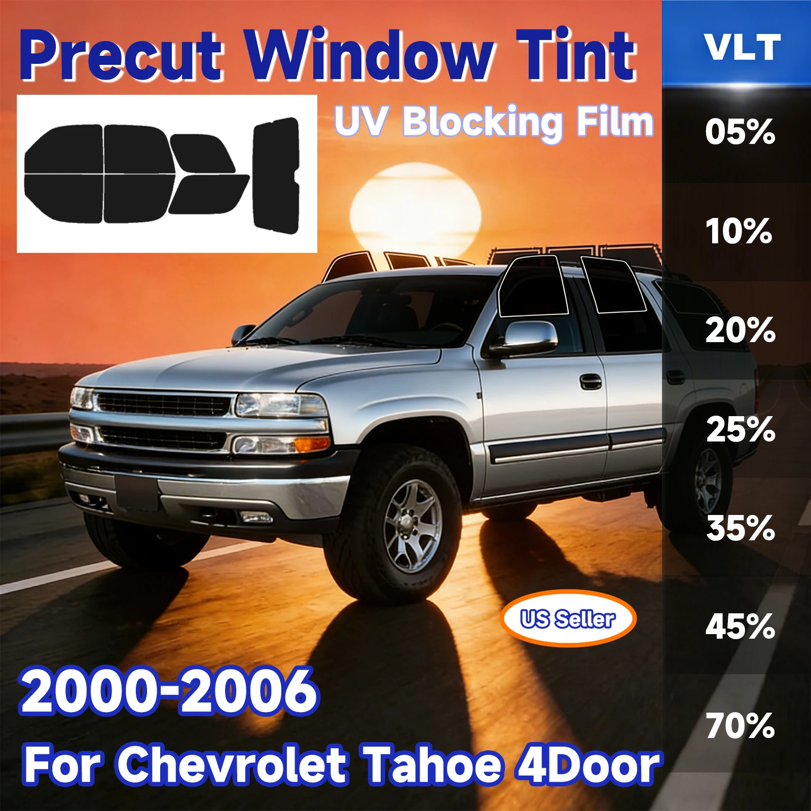 

Pre Cut Car Tint for Chevrolet Tahoe 4Door 2000-2006 Side Window Sunshade UV-IR Block Heat Front Rear Windshield Protector Films