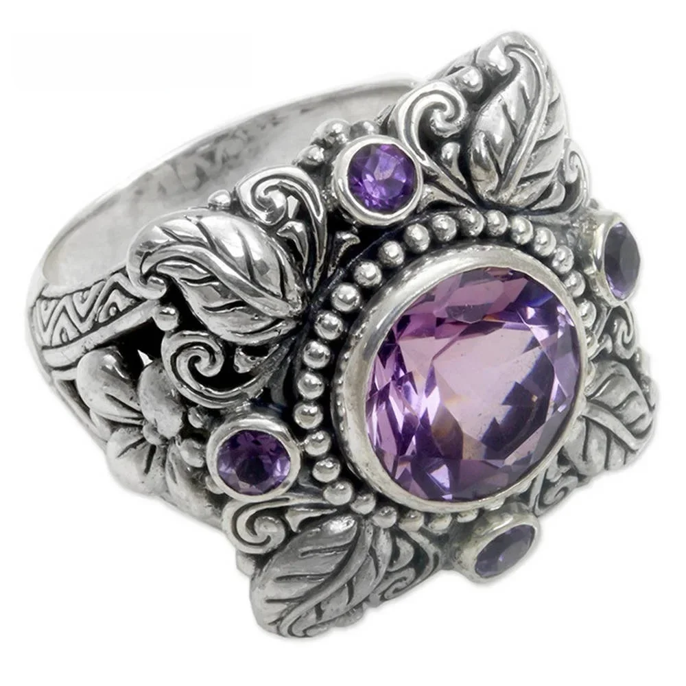 Luksusowy fioletowy kryształ 925 Sterling Silver zostaw pierścienie dla kobiet duży cyrkonia kamień Anel biżuteria na palce ślubne Accessorize — zdjęcie 2