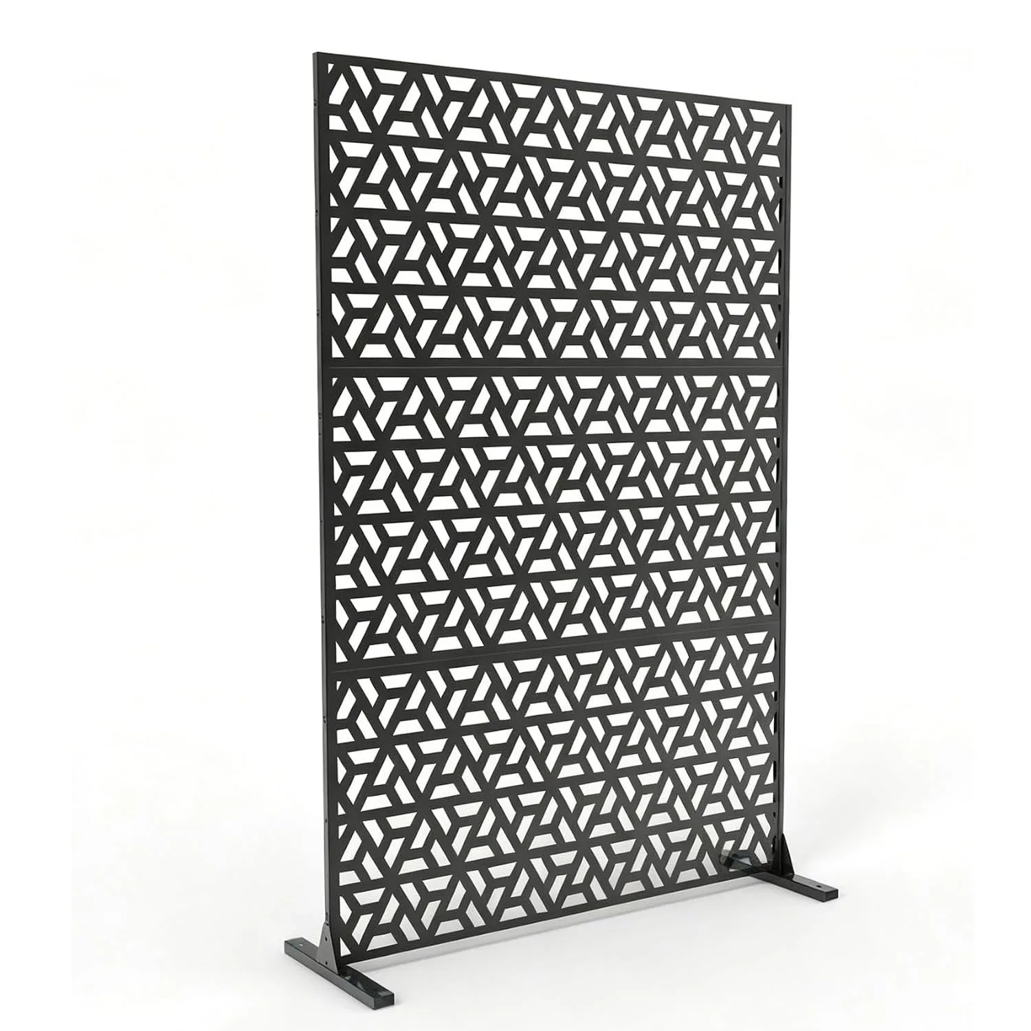 Paravent d'intimité en métal 72'' H x 47'' L, paravent d'extérieur autoportant avec support, panneau décoratif pour patio, pelouse, jardin, terrasse, balcon et piscine, noir