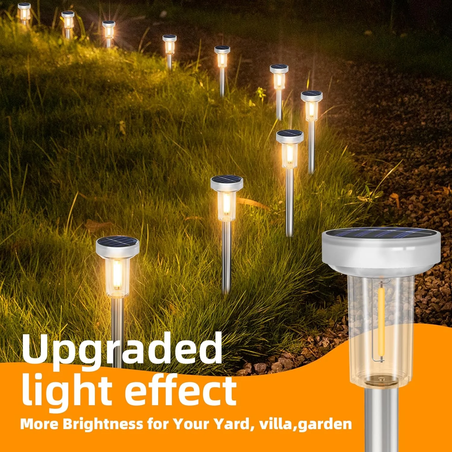 Outdoor zonne-gazonverlichting, landschapsdoorgangverlichting, waterdicht warm wit, binnenplaatsen decoreren, tuinen