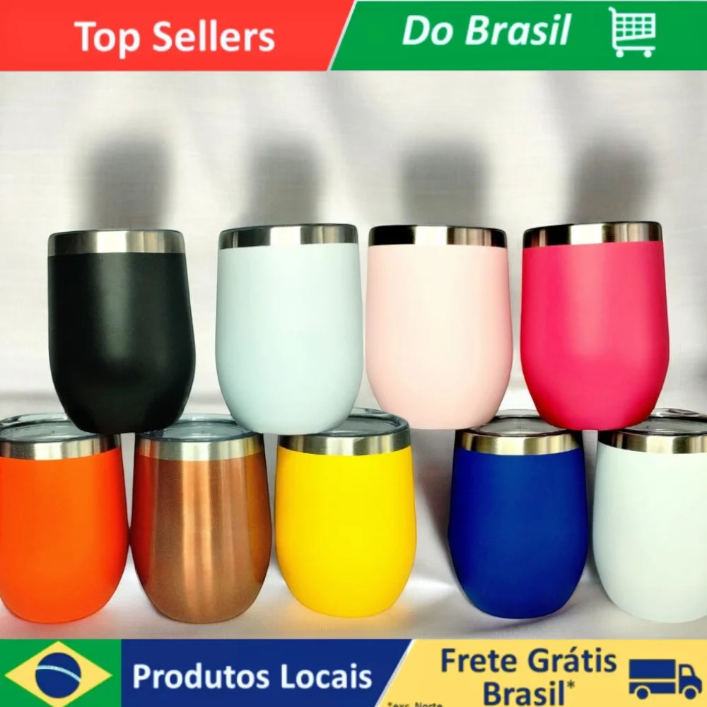 Copo Cuia Térmico 350 mL Em Inox Diversas Cores Com Tampa Acrílica Fosco