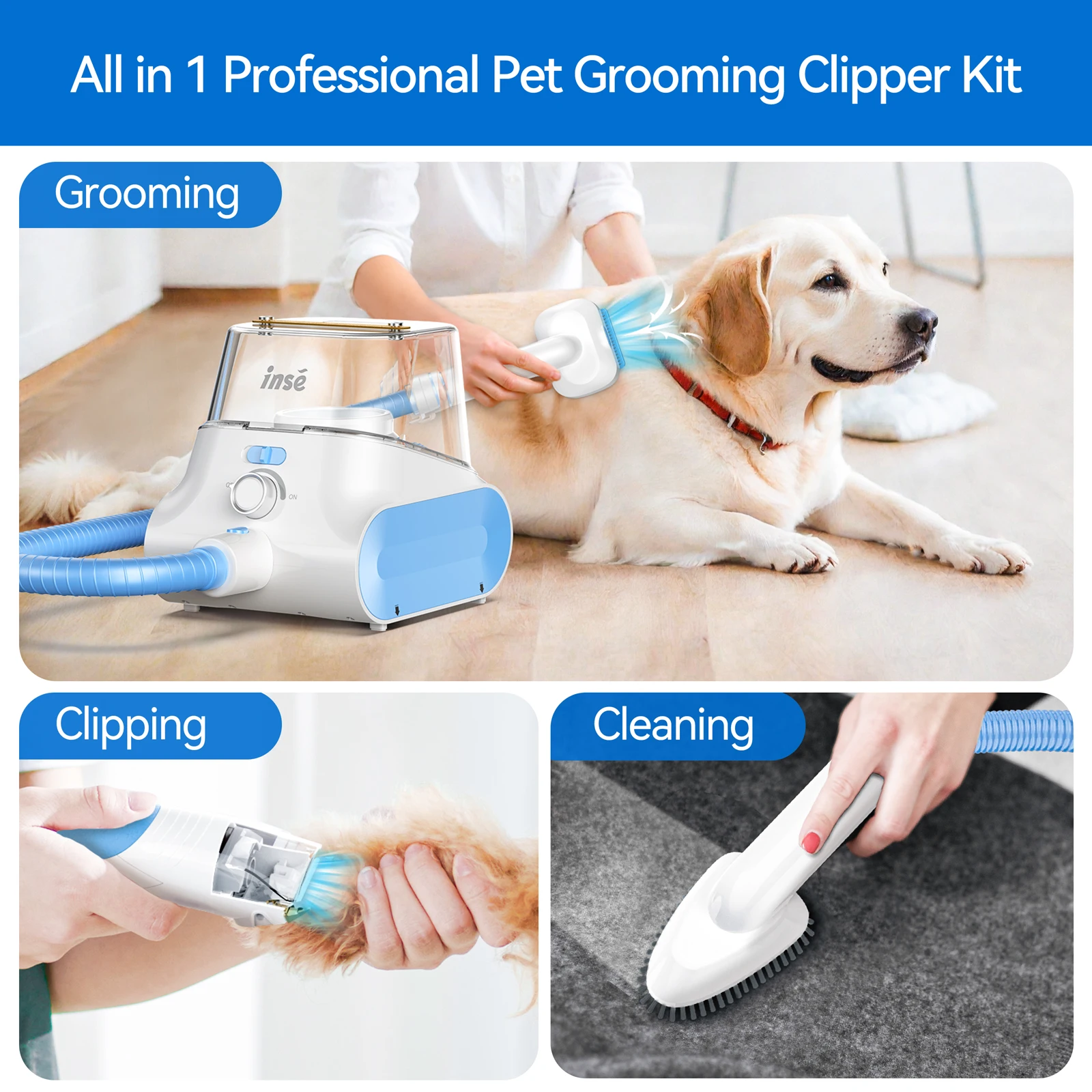 P30 Pet Grooming Vacuum, 4.5L Large Capacity Dust Box for Dog Cat, Pet Clipper