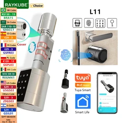 Raykube l11 tuya bel cilindro de impressão digital fechadura eletrônica com comprimento do cilindro ajustável senha/chave/tuya app unlok