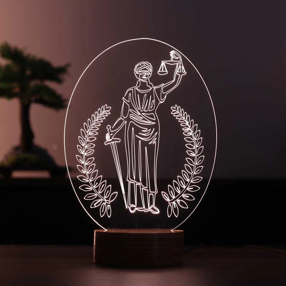 Themis lámpara LED de mesa, decoración de figuras, regalo único para los entusiastas de la justicia