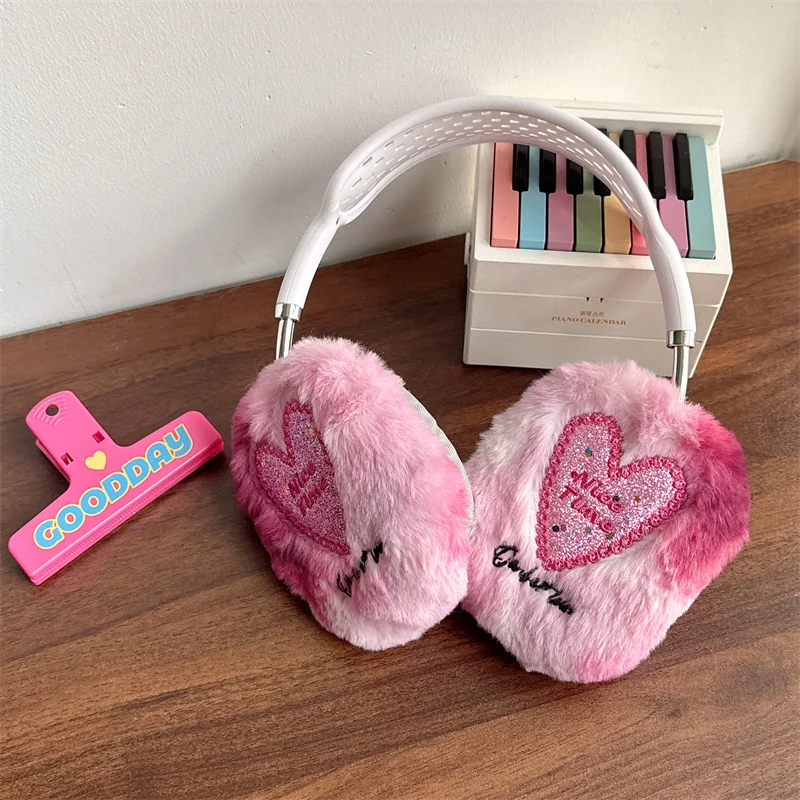 Cute Love Heart Plush Earphone Case For Apple Airpods Max Cover Silicone Warm Fuzzy Headphone Protective Cases for Airpodsmax