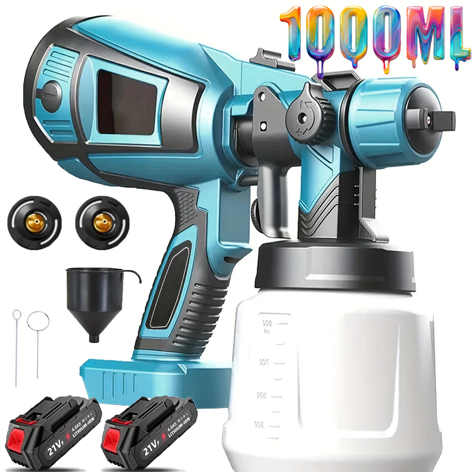 Makita – pistolet de pulvérisation électrique sans fil, 1000ML, haute puissance, pour peinture, meubles automobiles, revêtement en acier, aérographe de bricolage, batterie 21V