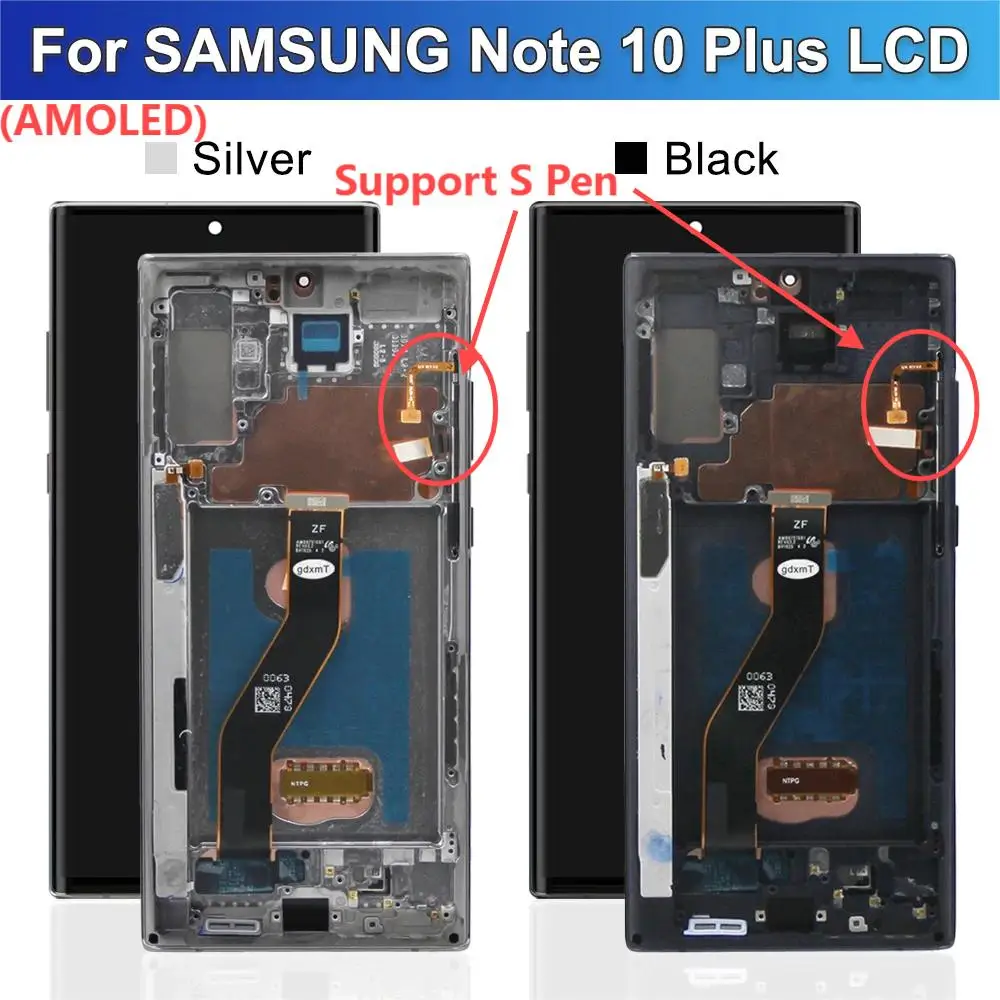 Amoled For Samsung Note 10 Plus Display For Samsung Note10+ Lcd Display Touch Screen Support S Pen Fingerprints smartphone lcd.