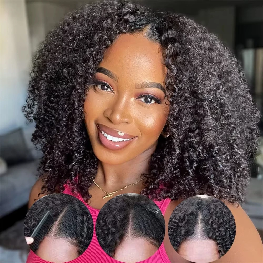 

V Part Wig Human Hair No Leave Out Malaysian Afro Kinky Curly Human Hair Full Machine Made Wigs For Women 10-24 inch