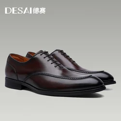 Desai eleganckie oryginalne skórzane brytyjskie buty męskie rzeźbione buty biznesowe dla mężczyzn klasyczna sukienka formalne prezenty ślubne