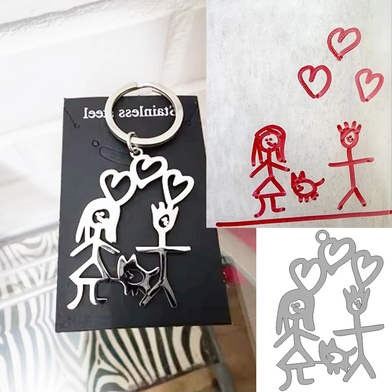 96 hours Shipment Customized Children\'s Drawing Keychain Kid\'s Art Personalized Keyring Stainless Steel Custom Design LOGO Gift