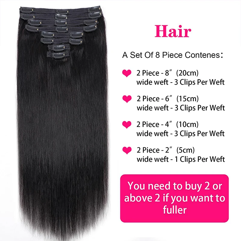 Clip in Hair Extensions Human Hair Extensions Invisible Natural Straight Hair Seamless Clip-in Hair Extensions #1B