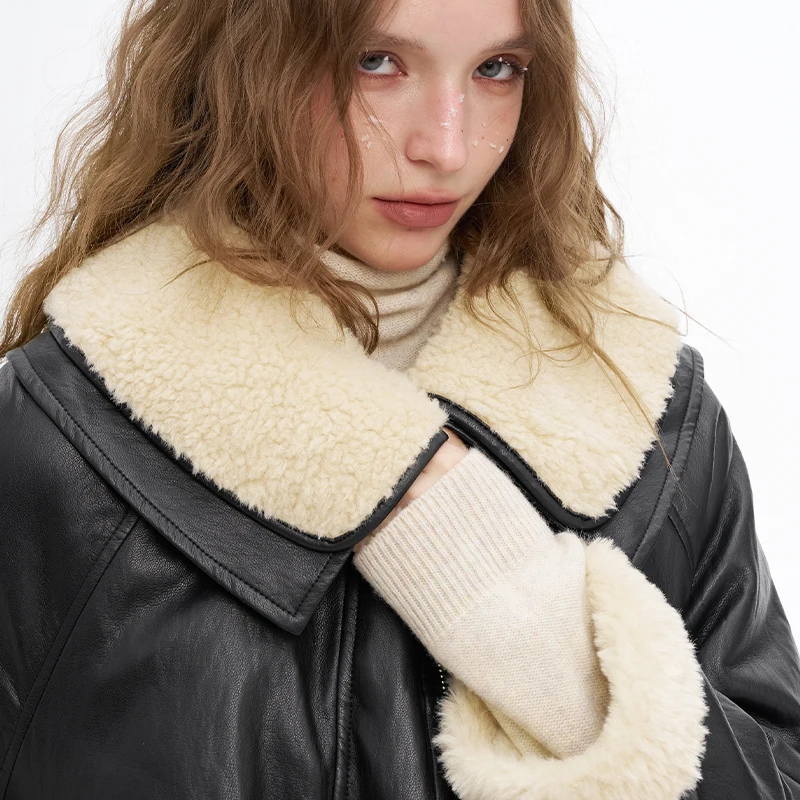 ELFSACK 2025 الشتاء الوافدين الجدد Y2K خمر الصلبة أفخم التلبيب أفخم الكفة فو سترة جلدية للنساء