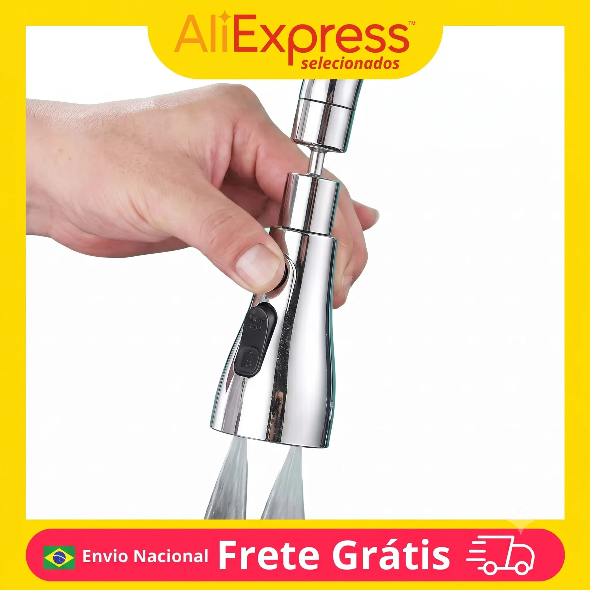 Extensor de Torneira Cozinha Anti-respingo Pressurizada Giratória 360 Ajustável Pia Lavabo Saída Água Cromada Durável ABS Cobre