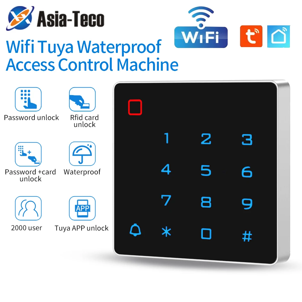 WIFI Tuya Smart App Door Access Control Keypad ID RFID 125KHz Standalone Access Controler Card Reader T1203 2000Users All-in-one