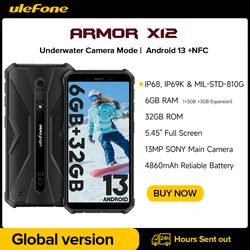 Ulefone Armor X12  Rugged Phone, Android 13 Smartphone, Up to 6GB RAM,  32GB ROM, 4860mAh, 13MP, 5.45