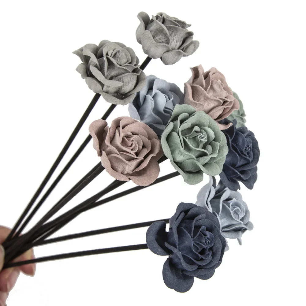 Bâtons de rotin en cuir velours bleu gris, 10 pièces, fleurs, parfums sans feu, diffuseur de roseaux, ornements de bricolage, décoration de maison, nouveauté