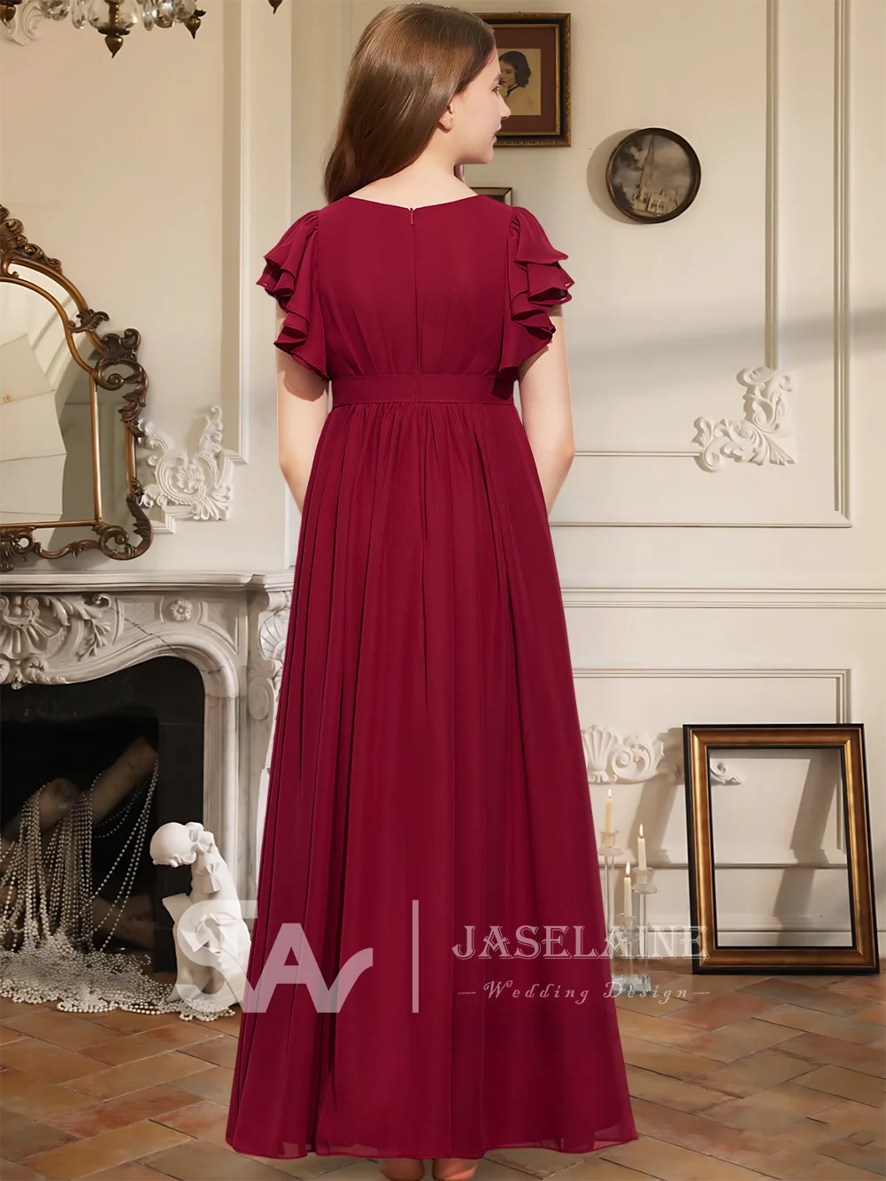 Элегантное шифоновое платье трапециевидной формы длиной до пола, платье подружки невесты с каскадными оборками, платье с цветочным узором для девочек, вечерние, свадебные, официальные