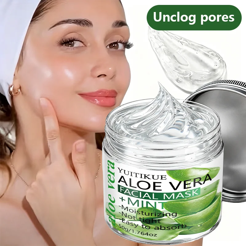 YUITIKUE Aloe Vera Mint Facial Mask Cooling Soothing Hydrating Skin Care for Summer Use 50g