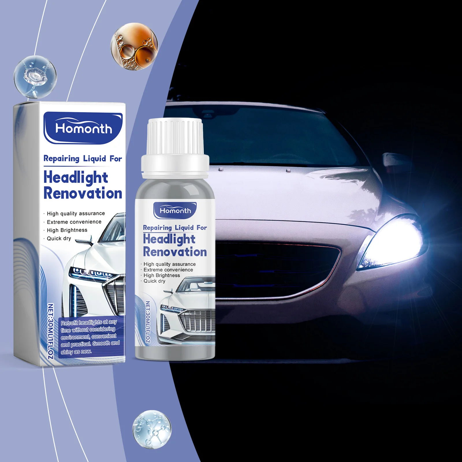 

Homonth 30 мл полировальная жидкость для автомобильных фар для ремонта фар, удаления пыли, желтая осветляющая жидкость для ремонта фар автомобиля