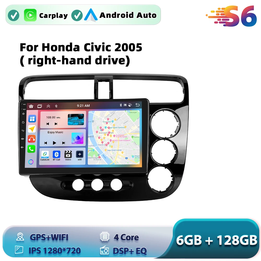 Podofo Android Car Radio For Honda Civic 2005( right-hand drive)Android Auto Multimedia Player GPS Navigation RDS BT Head Unit image 3