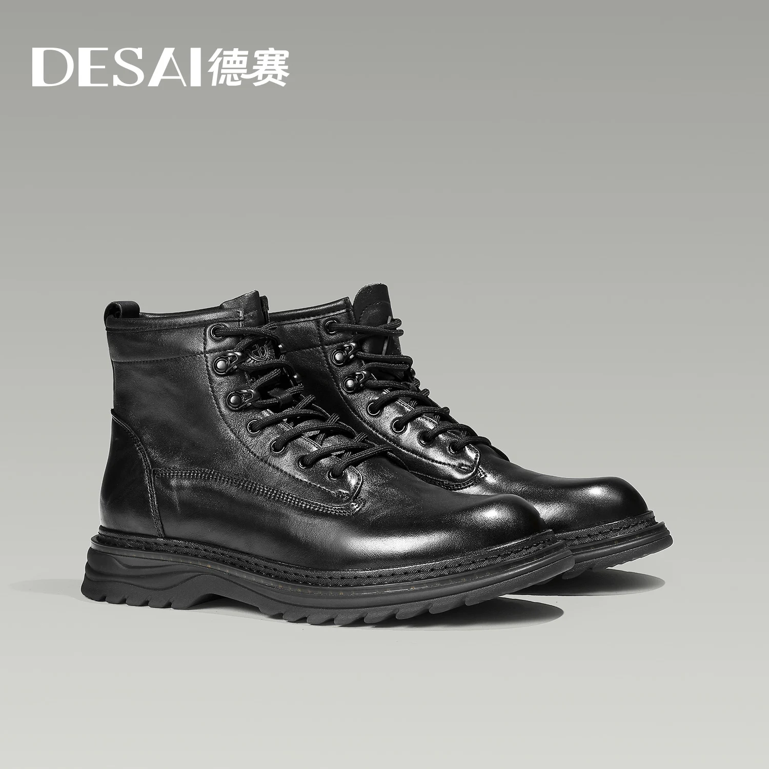 Desai Brand Men Boots Winter Cowboy Full Grain Genuine Leather Military Men Motorcycle Shoes Casual Work Fashion High Quality