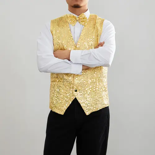 New Design Men Sequins Pattern Glitter Embellished V-neck Blazer Vest Male Evening Party Suits Plus Size hot - Image 4