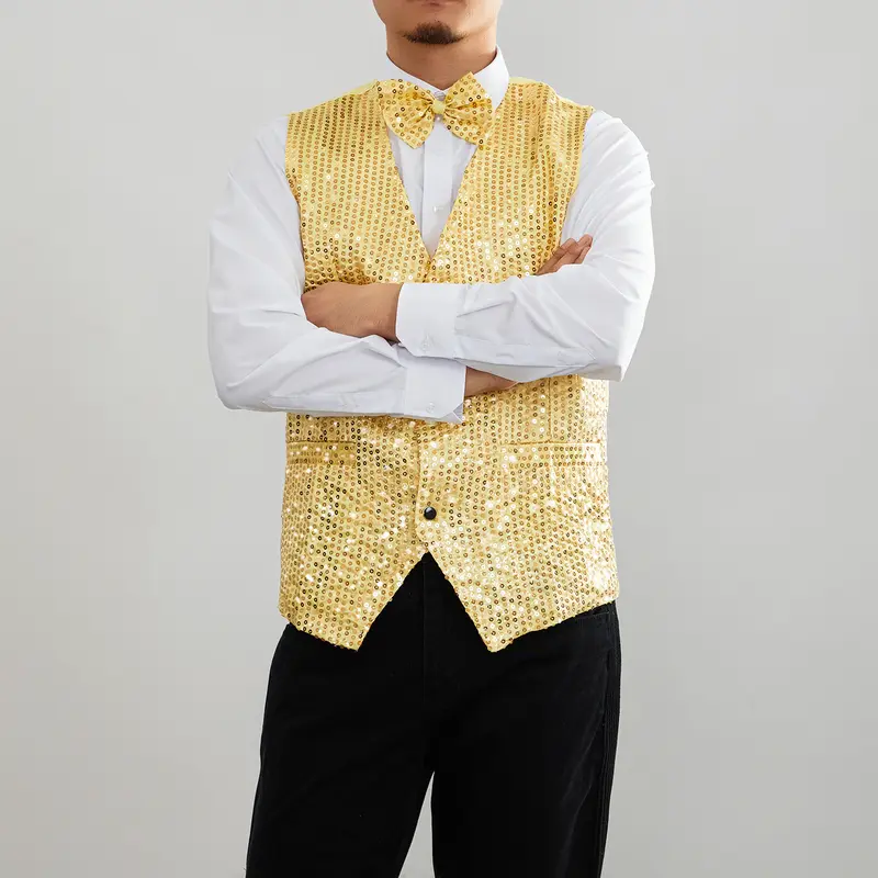 New Design Men Sequins Pattern Glitter Embellished V-neck Blazer Vest Male Evening Party Suits Plus Size hot - Image 4