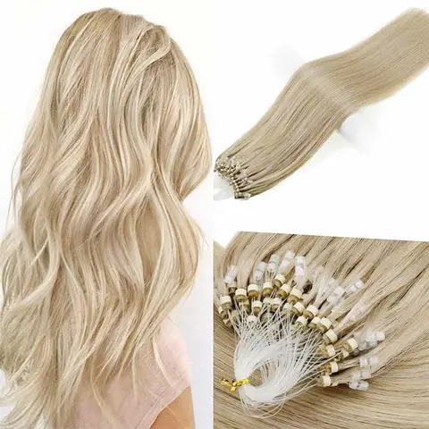 Micro Loop Human Hair Extensions Easy Install At Home Micro Loop Hair Extensions Blonde Brown Black Straight 30g/pack