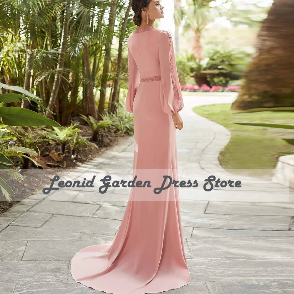 Elegant Pink Prom Dresses Long Sleeves Evening Dresses For Women Mermaid Wedding Party Gowns Floor Length Applique فساتين حفلات