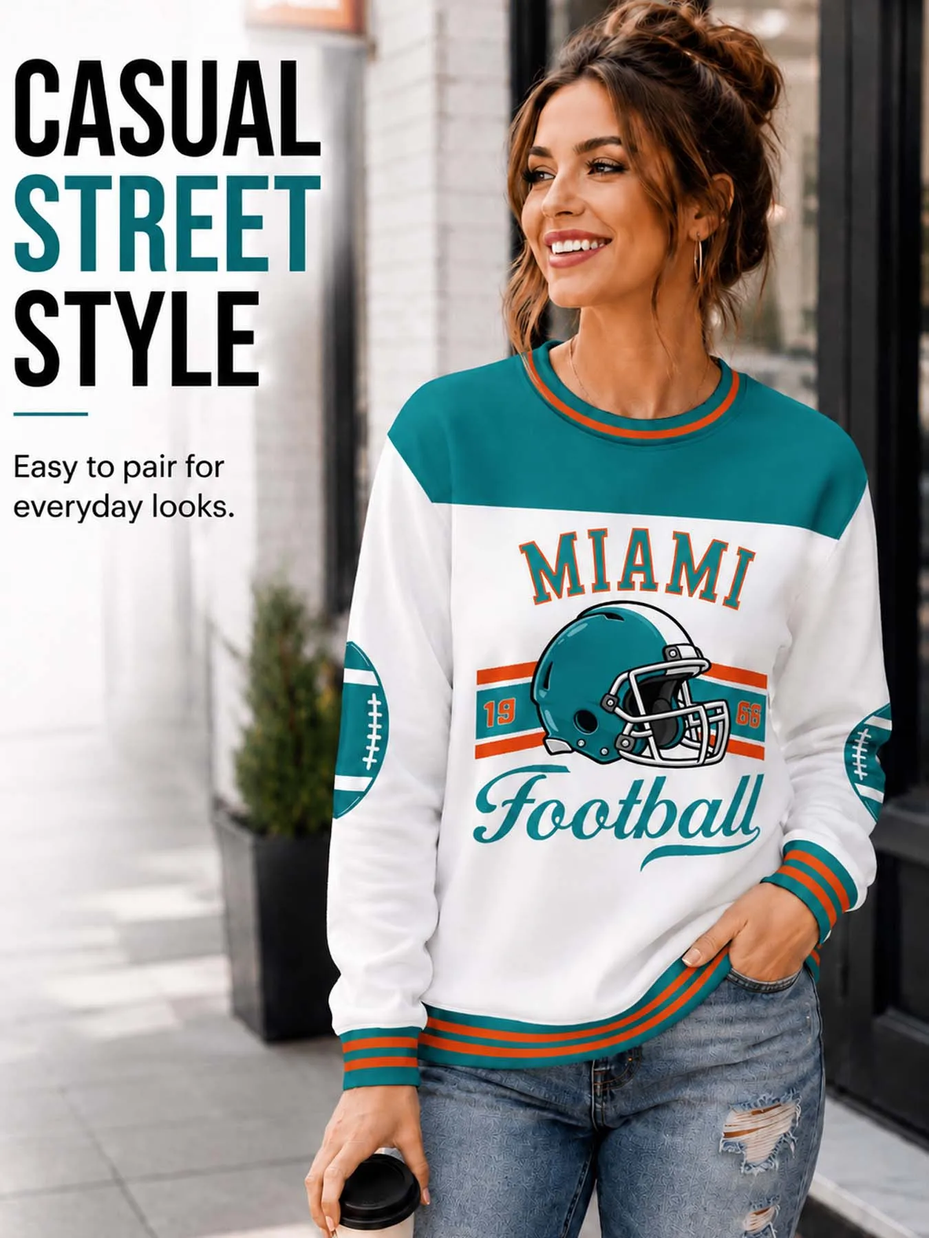 Personalized Miami City Sweatshirt for Women, Custom Name Number Crewneck Sweatshirt, Custom Logo Design, Casual Daily Wear