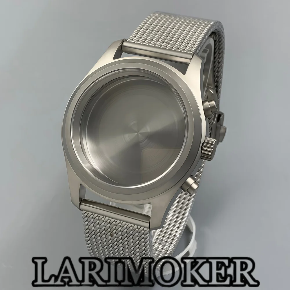 LARIMOKER 38mm Chronograph Watch Case Matte Sandblasted Stainless Steel Sapphire Crystal for VK63 VK64 VK67 Quartz Movement