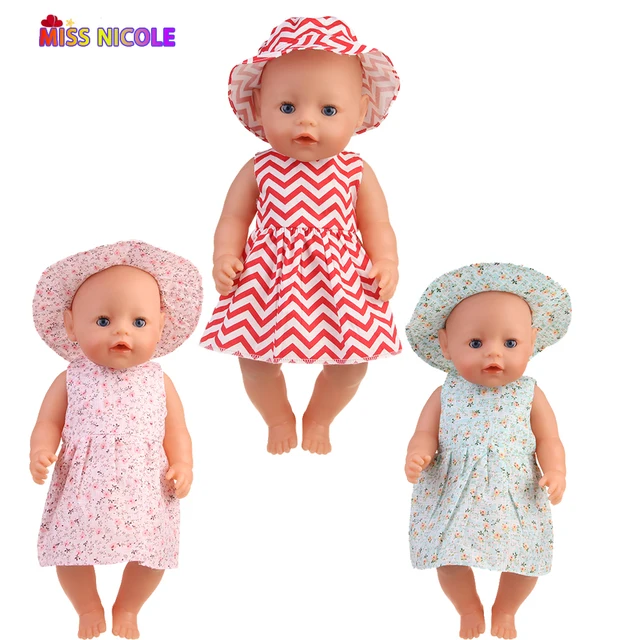 Nowa 43 cm Born Baby Doll Clothes Hat Dress For 18 Inch 1/3 BJD Dolls White Sock Underwear For Girl