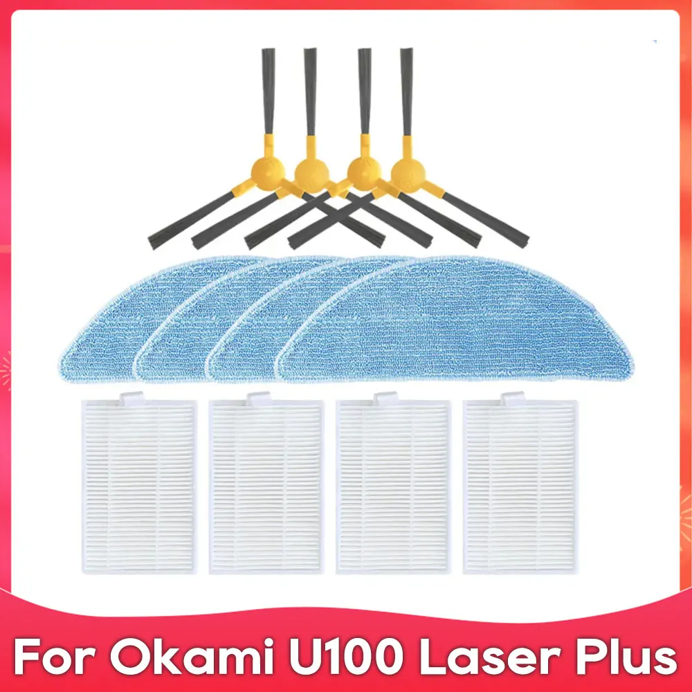 Geschikt voor Okami U100 Laser Plus / R120 / U90 UV robotstofzuigers, zijborstel, filter, dweildoek, reserveonderdeel, accessoires