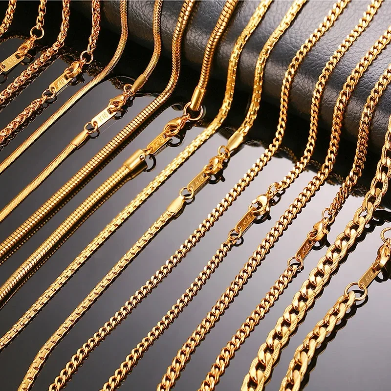 Vnox Männer Frauen Halskette Gold Farbe Schlange Miami Kuba Weizen Spiga Paima Link runde Box Bordstein kette 24 Halsreif
