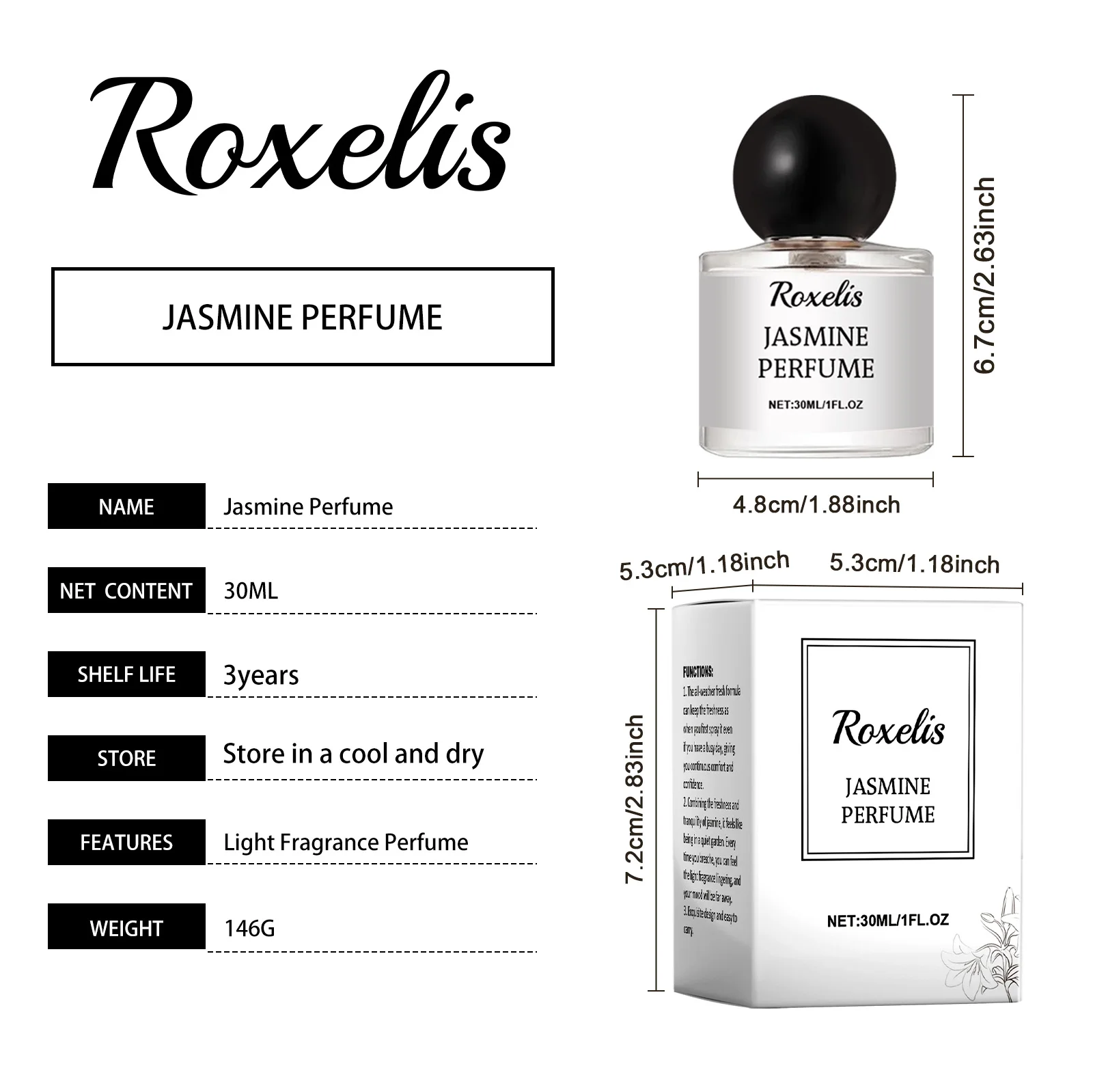 ROXELIS Jasmin Perfume Spray Fragrância Planta Perfume Floral Melhorando Refrescante Quotidiano Namoro Elegância Mulheres Perfumes de Feromônio ﻿