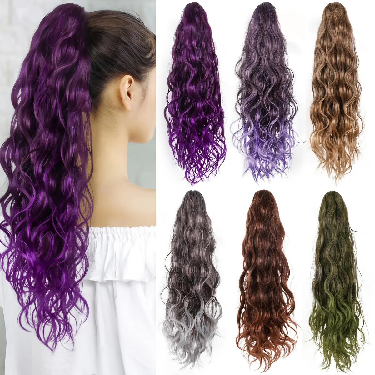 

Wig female ponytail corn perm multi-color grab clip high ponytail fluffy long curly ponytail
