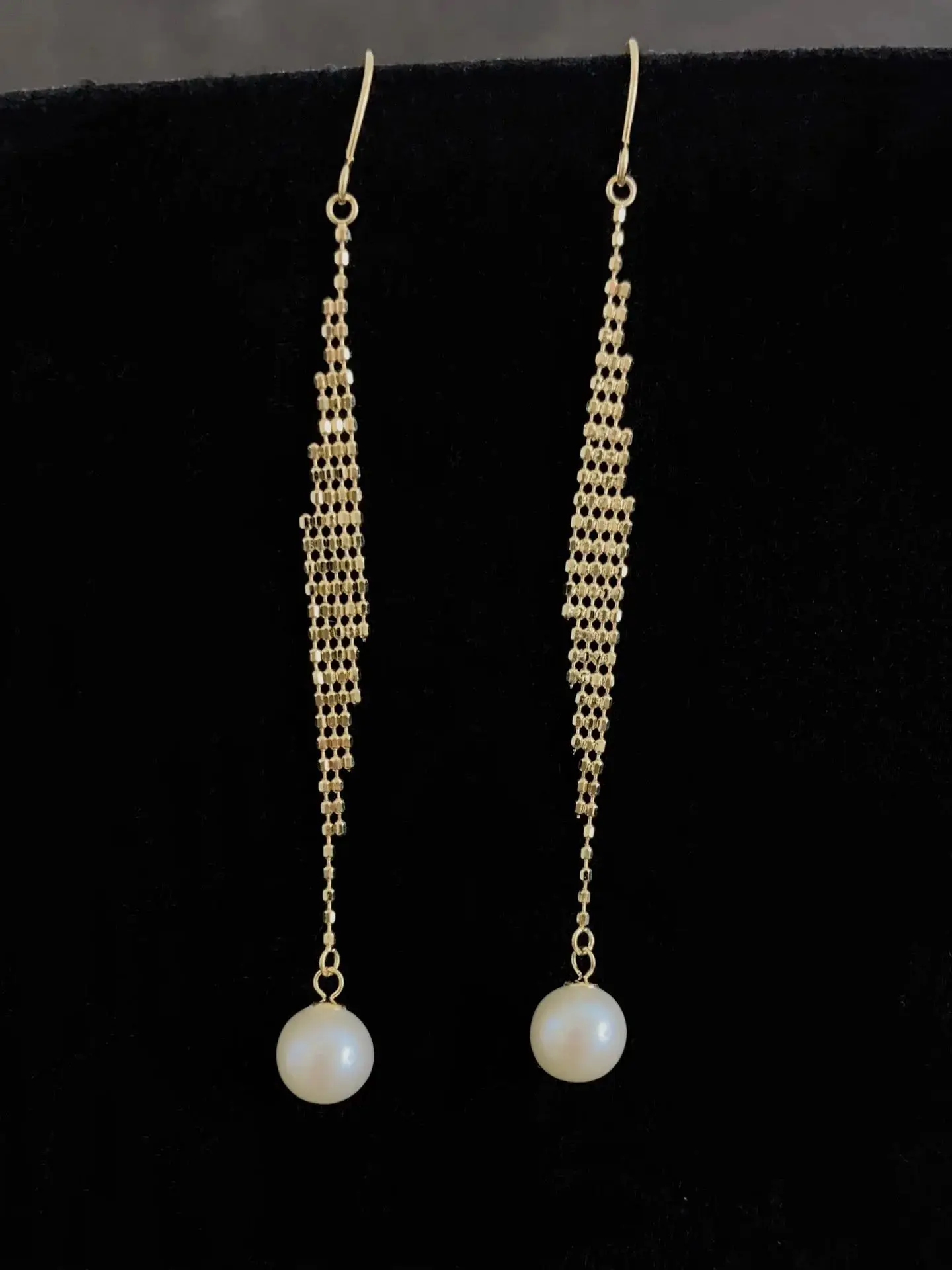 MADALENA SARARA 5-6mm Freshwater Pearl Lace Women Dangle Earrings 18K Yellow Gold