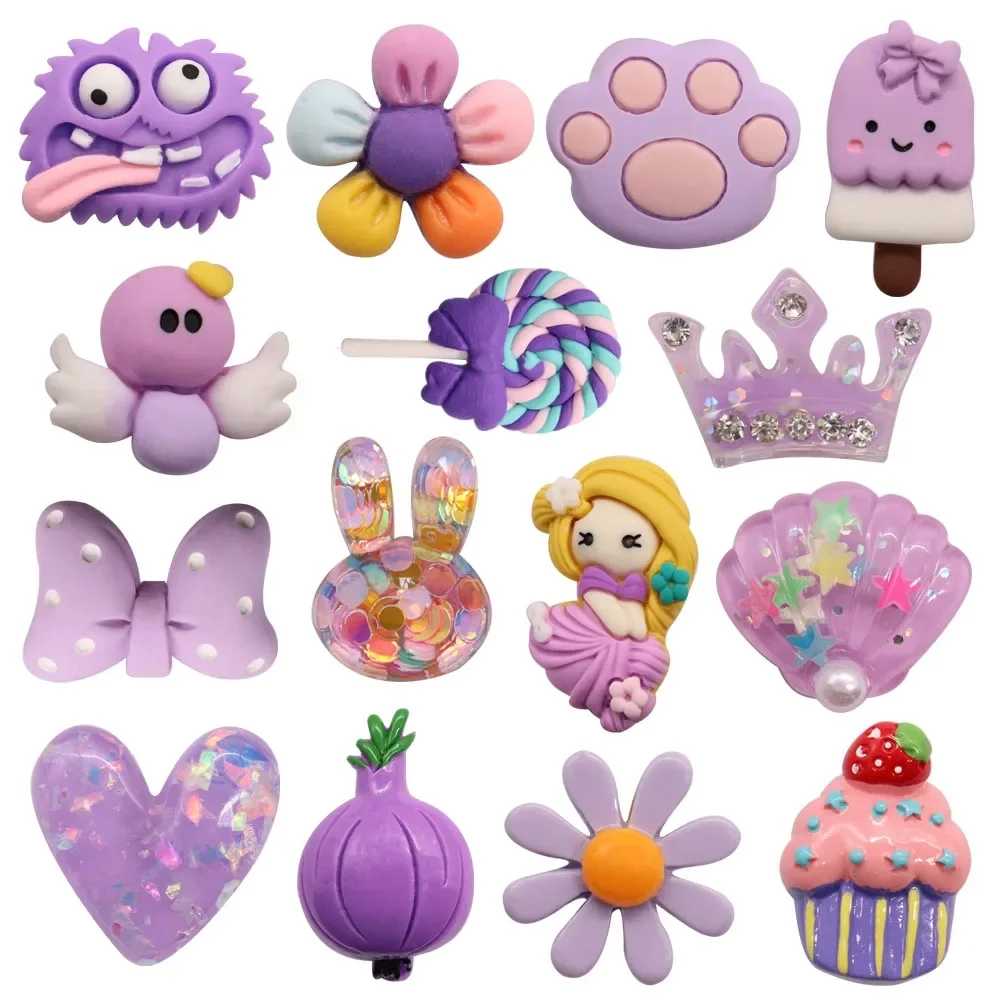 Breloques de chaussures en résine pour enfants, empreintes de pas florales, pantoufles de crème glacée, accessoires de chaussures de jardin, décoration de boutons, cadeau de fête, 1-15 pièces