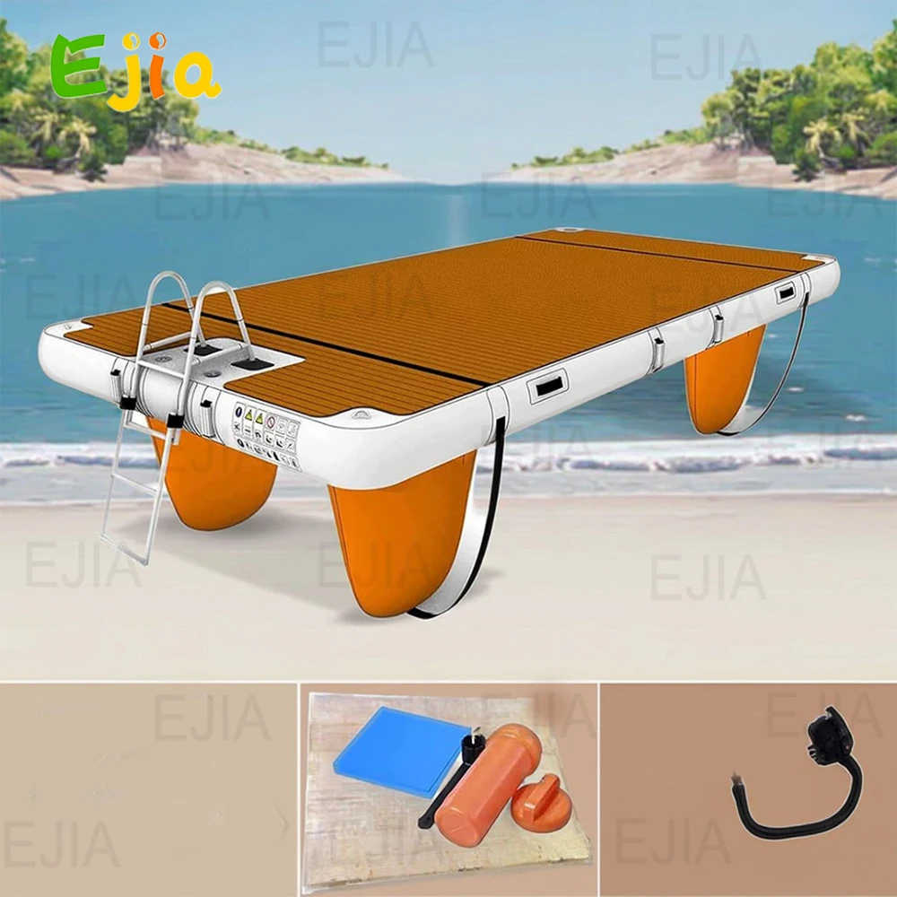Dock galleggiante gonfiabile da 4 m Tappetino galleggiante per acqua con superficie in EVA antiscivolo Dock gonfiabile per piattaforma da nuoto per piscina sul lago Spiaggia